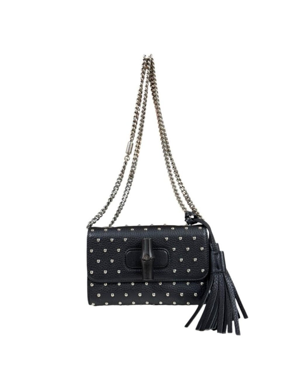 Gucci Studs Bamboo Shoulder Bag Leather Black